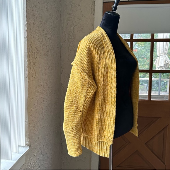 Free People High Hopes Open Front Long Sleeve Yellow Knit Cardigan Sweater - Picture 4 of 14